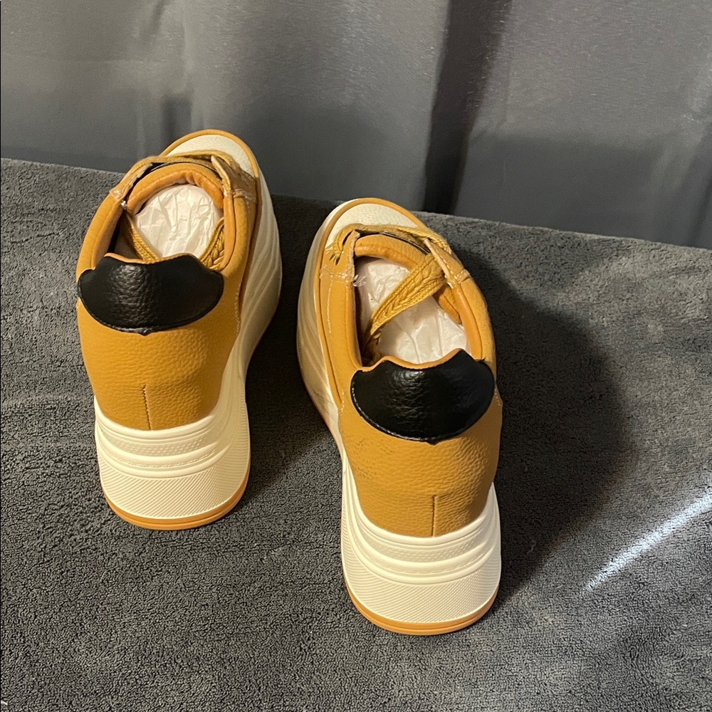 Women’s Mustard Yellow Platform Sneakers with Cream Sole - Picture 4 of 7